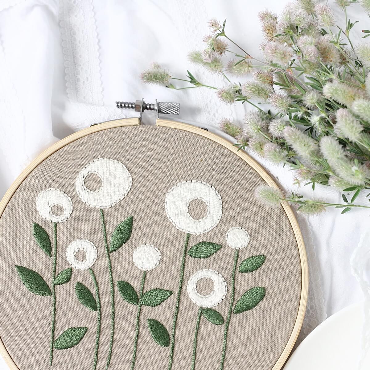 Haftowane kwiaty - wzór do wyszycia haftem płaskim