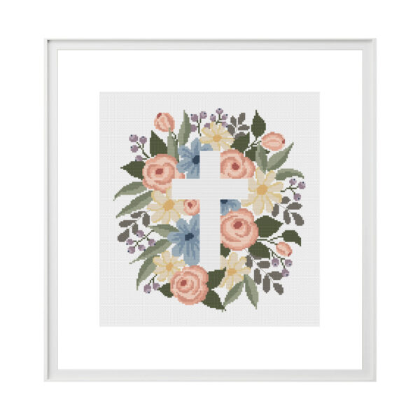 Krzyż w kwiatach - wzór haftu krzyżykowego