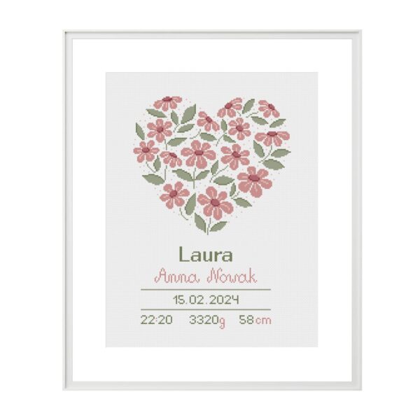 Kwiatowe serce - wzór haftu krzyżykowego