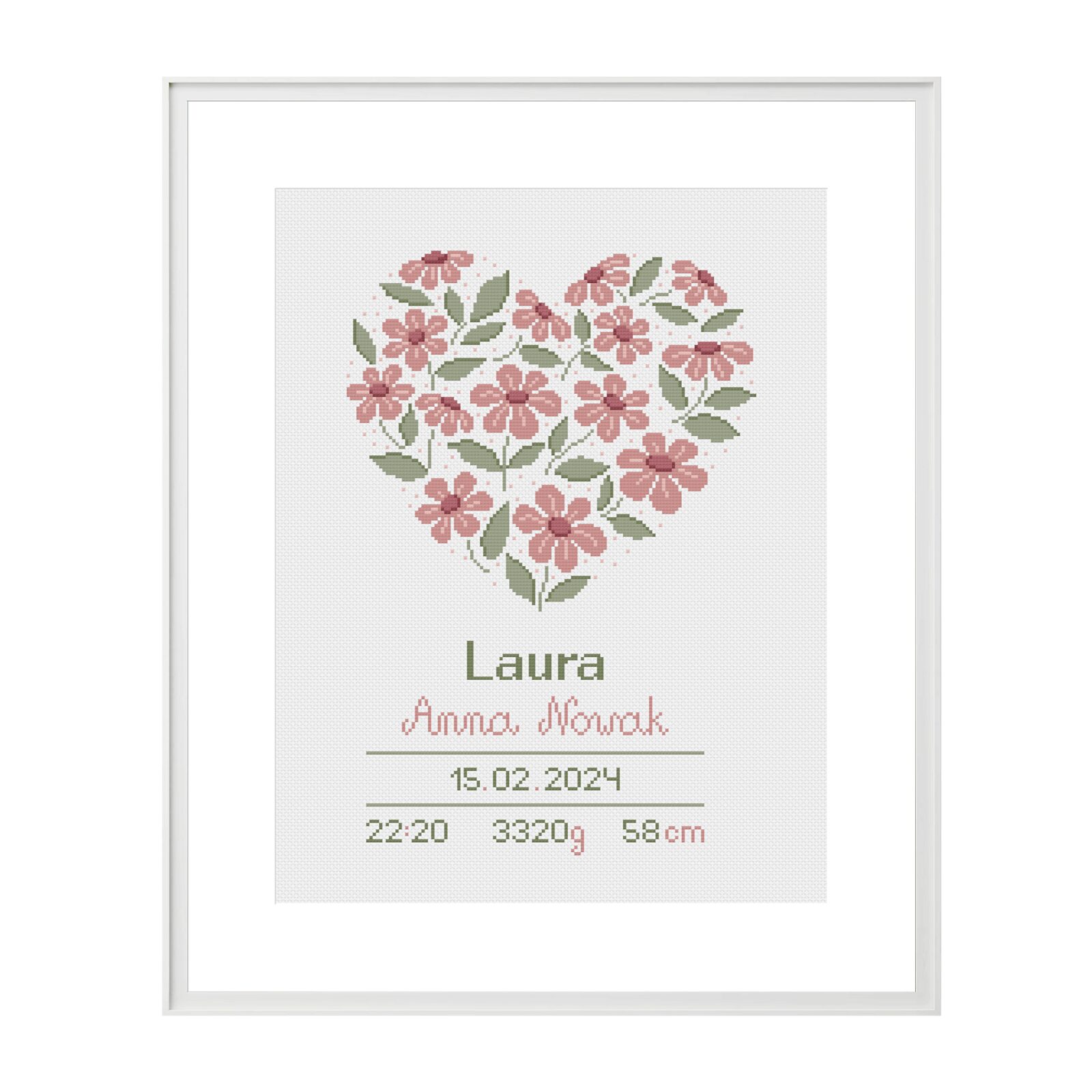 Kwiatowe serce - wzór haftu krzyżykowego