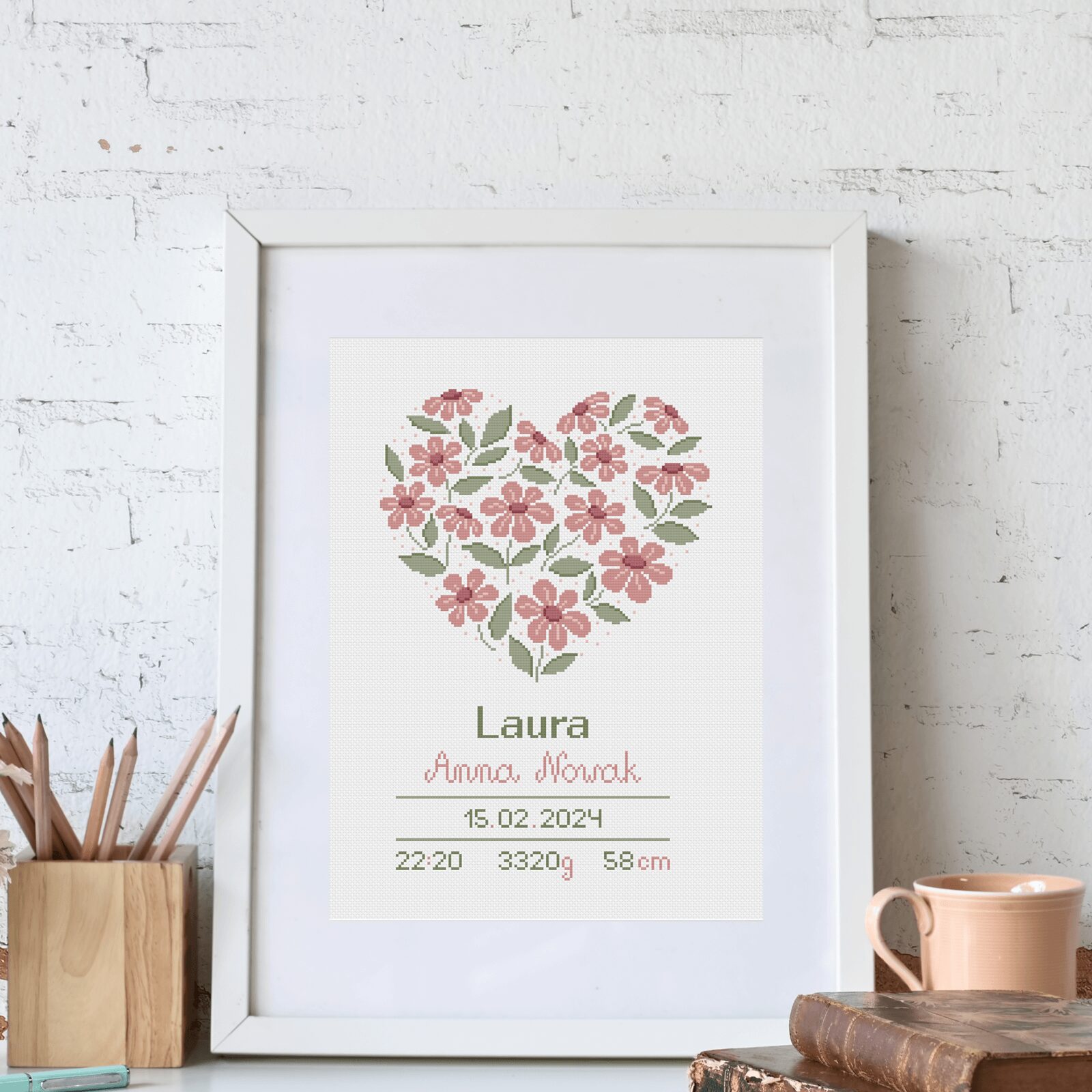 Haftowane krzyżykami serce